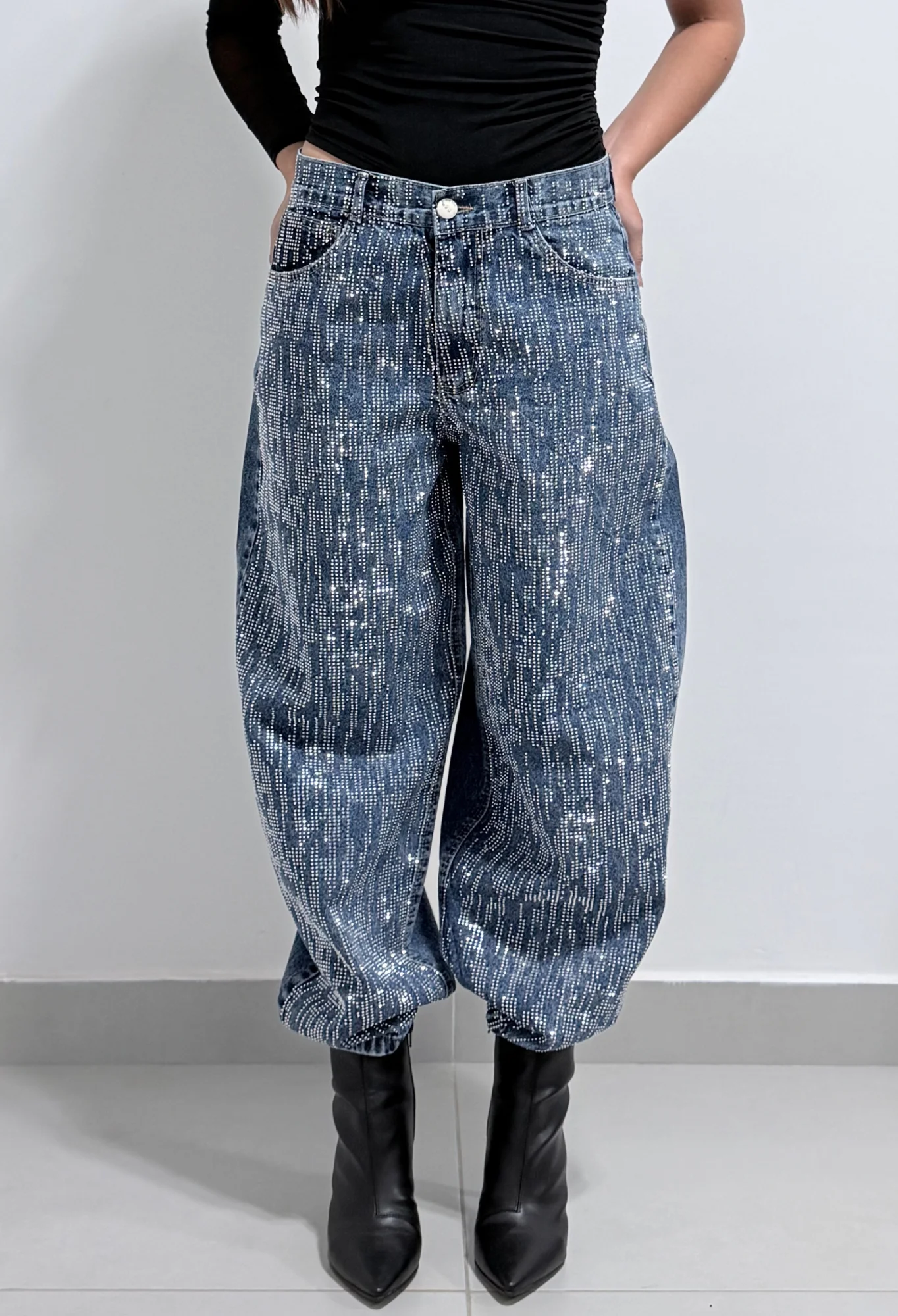 MIL735 PANTALON BRILLO BALLOON RIGIDO