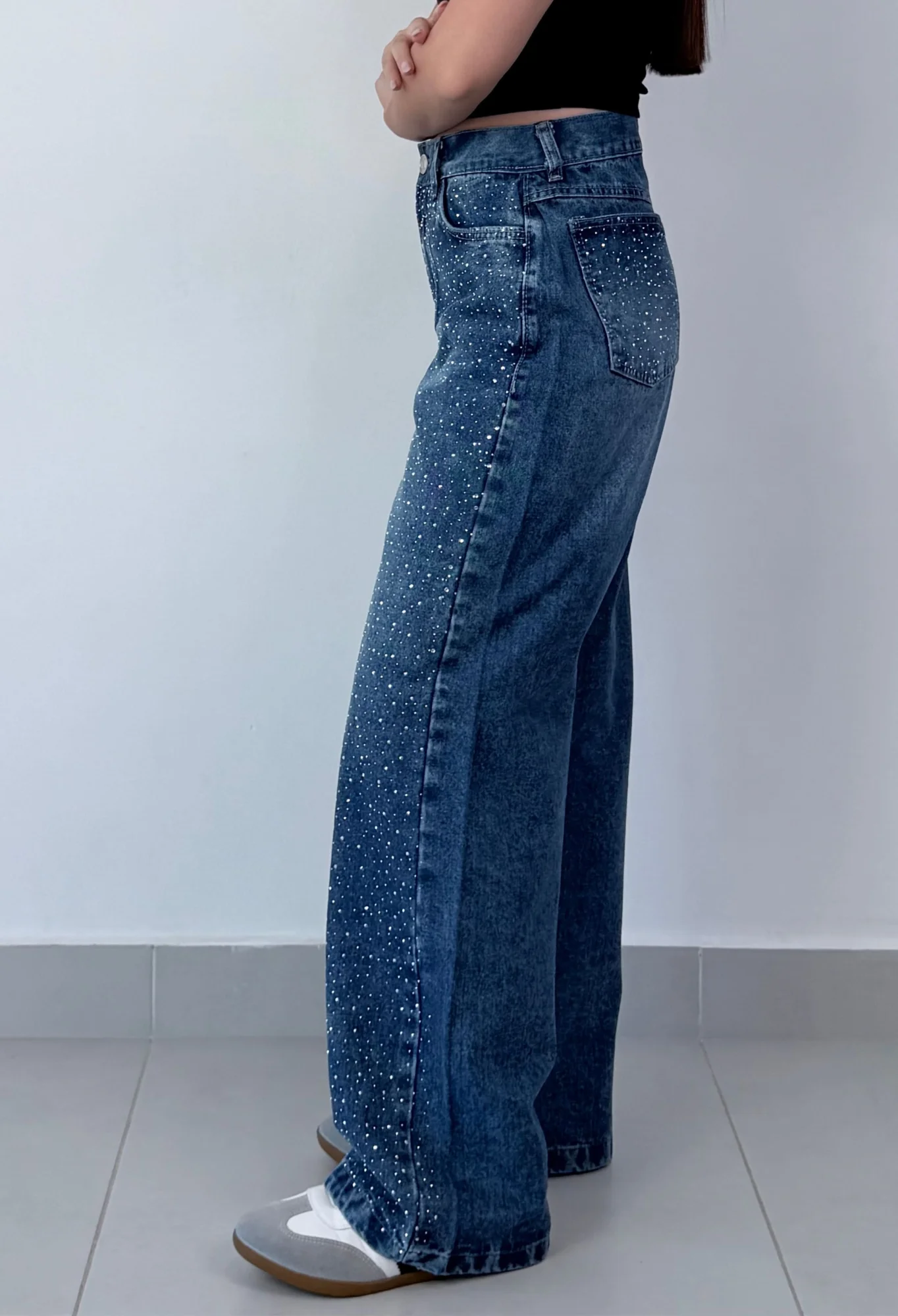 MIL728 - PANTALON RIGIDO STRASS BAGGY — vista 2