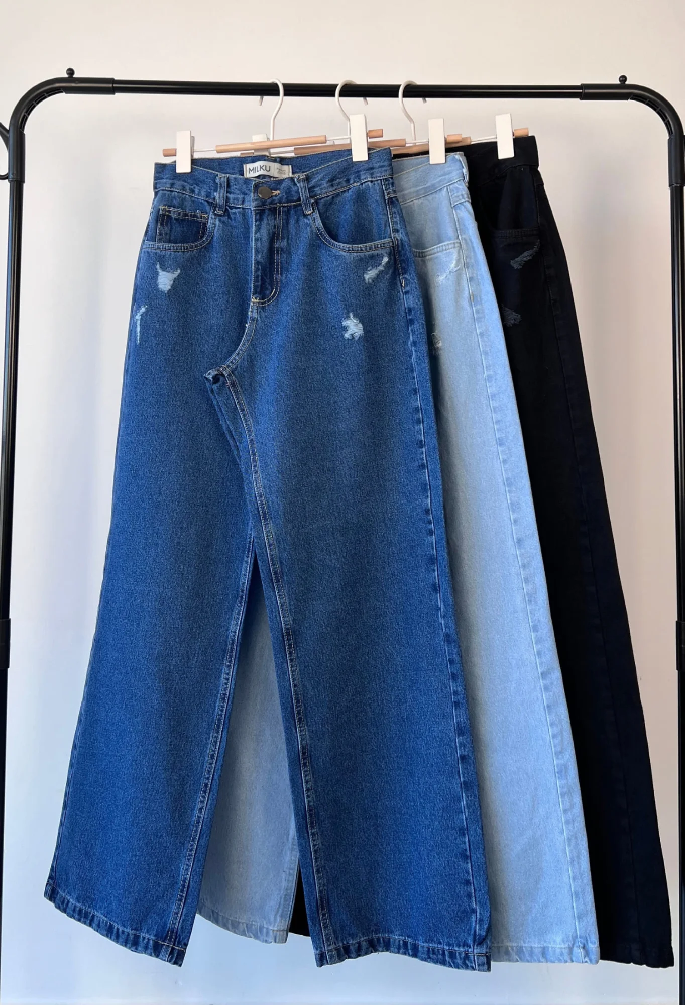 MIL703 - PANTALON RIGIDO WIDE RASGADO — vista 5