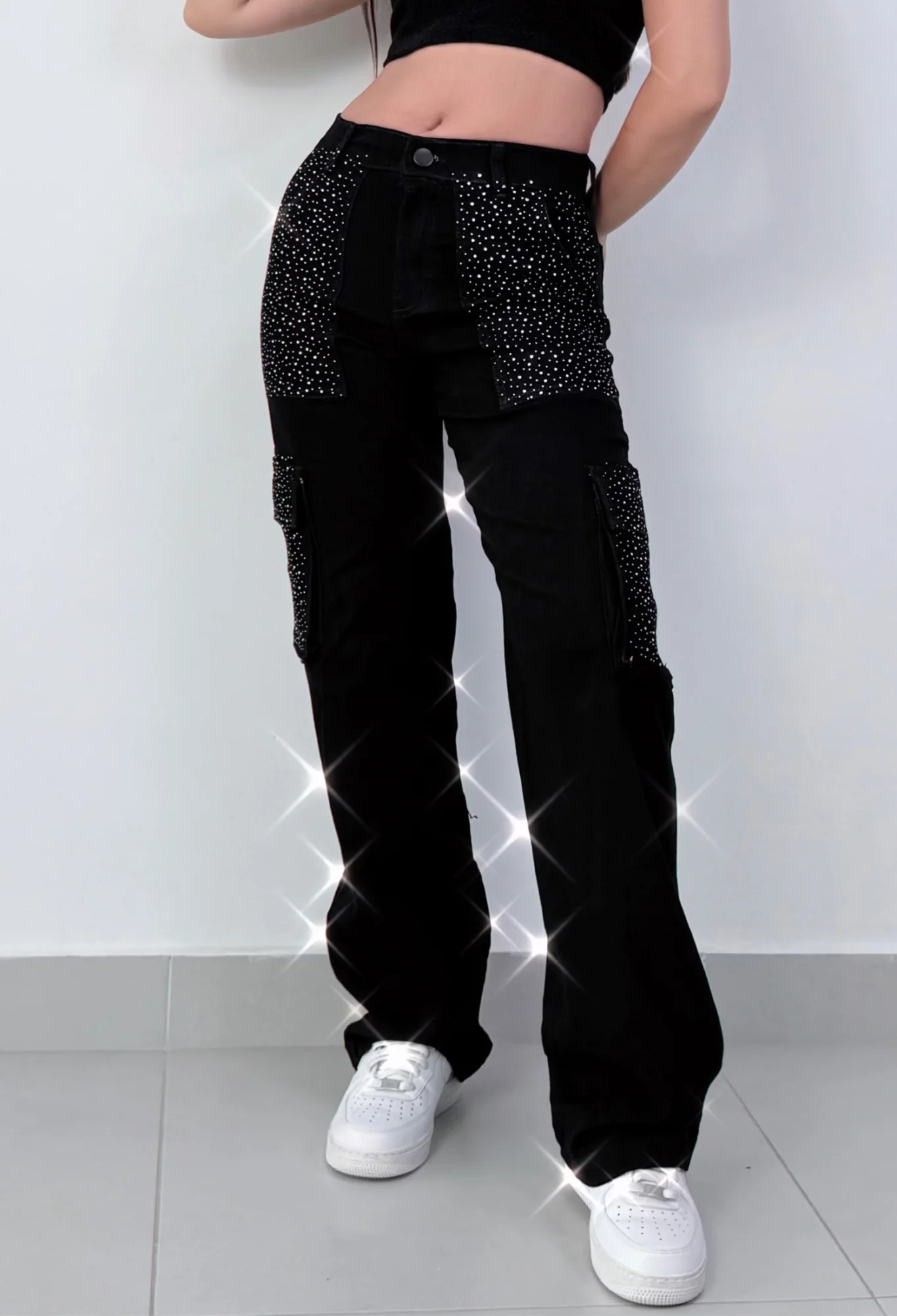 MIL560 - PANTALON CARGO STRASS ELASTIZADO