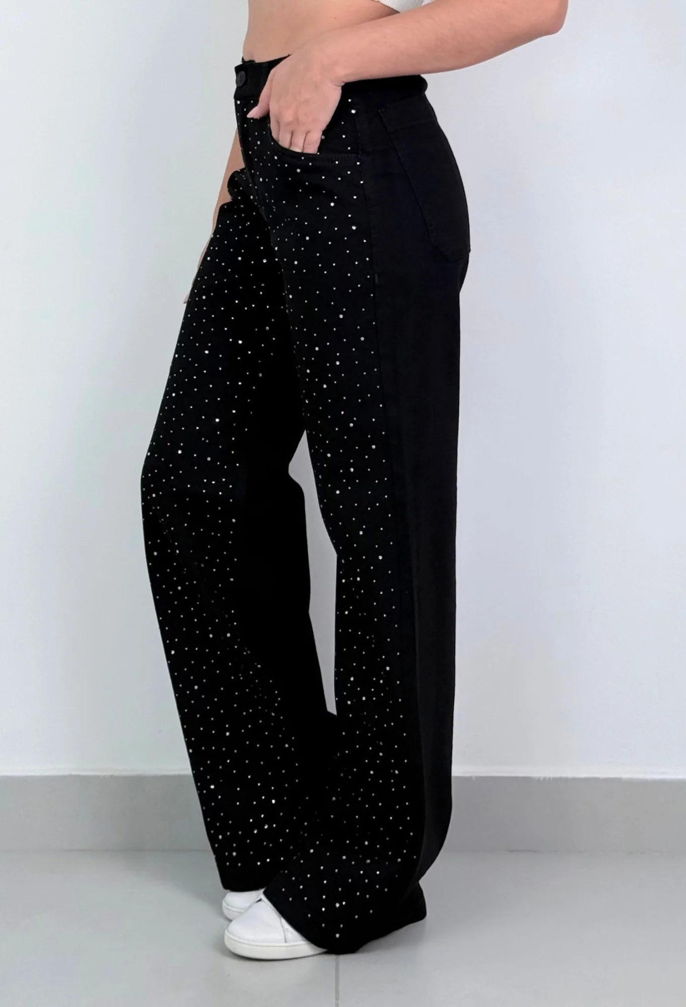 MIL562 - PANTALON STRASS WIDE CLASICO ELASTIZADO — vista 3