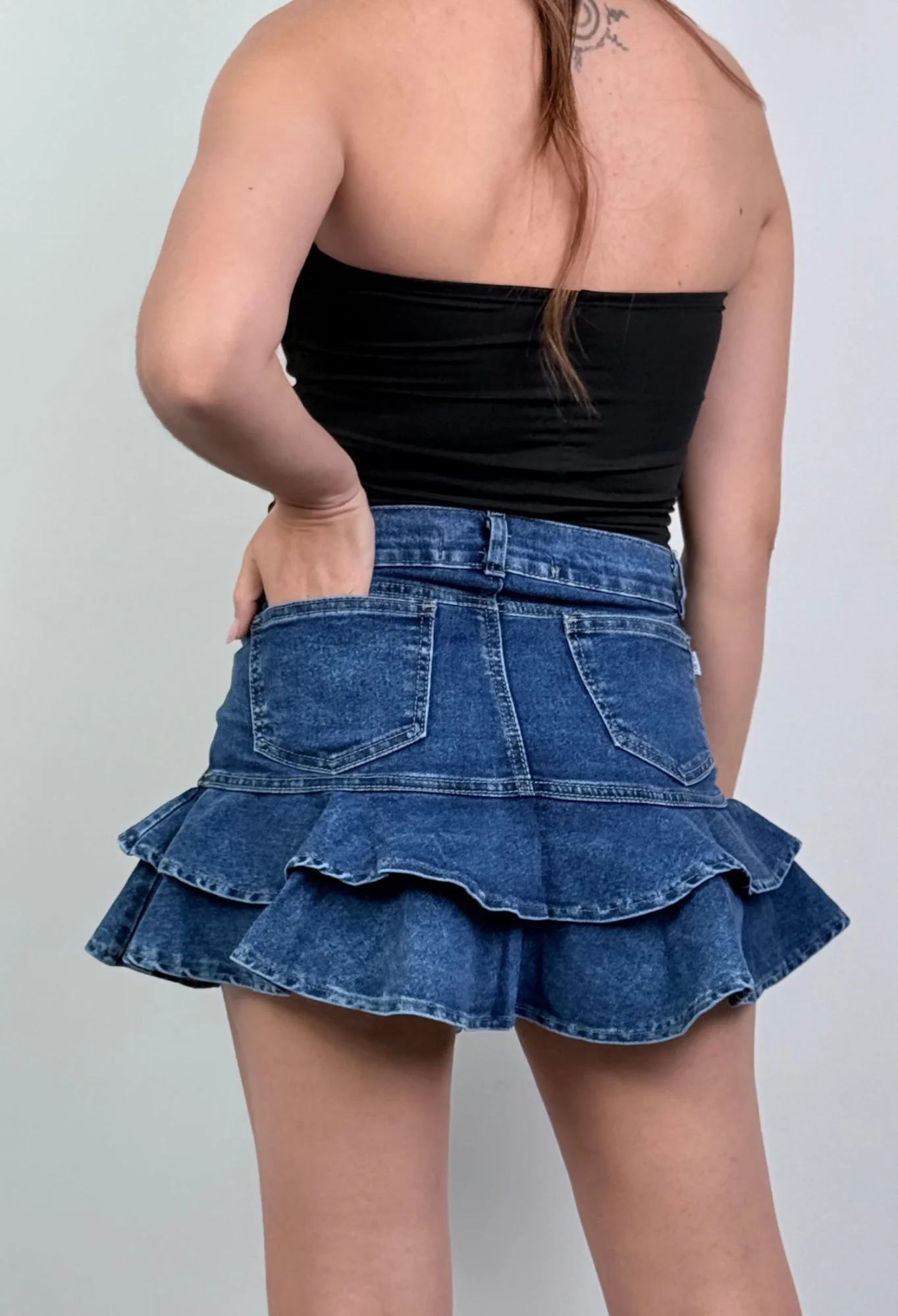MIL544 - POLLERA MINI VOLADO ELASTIZADO — vista 4