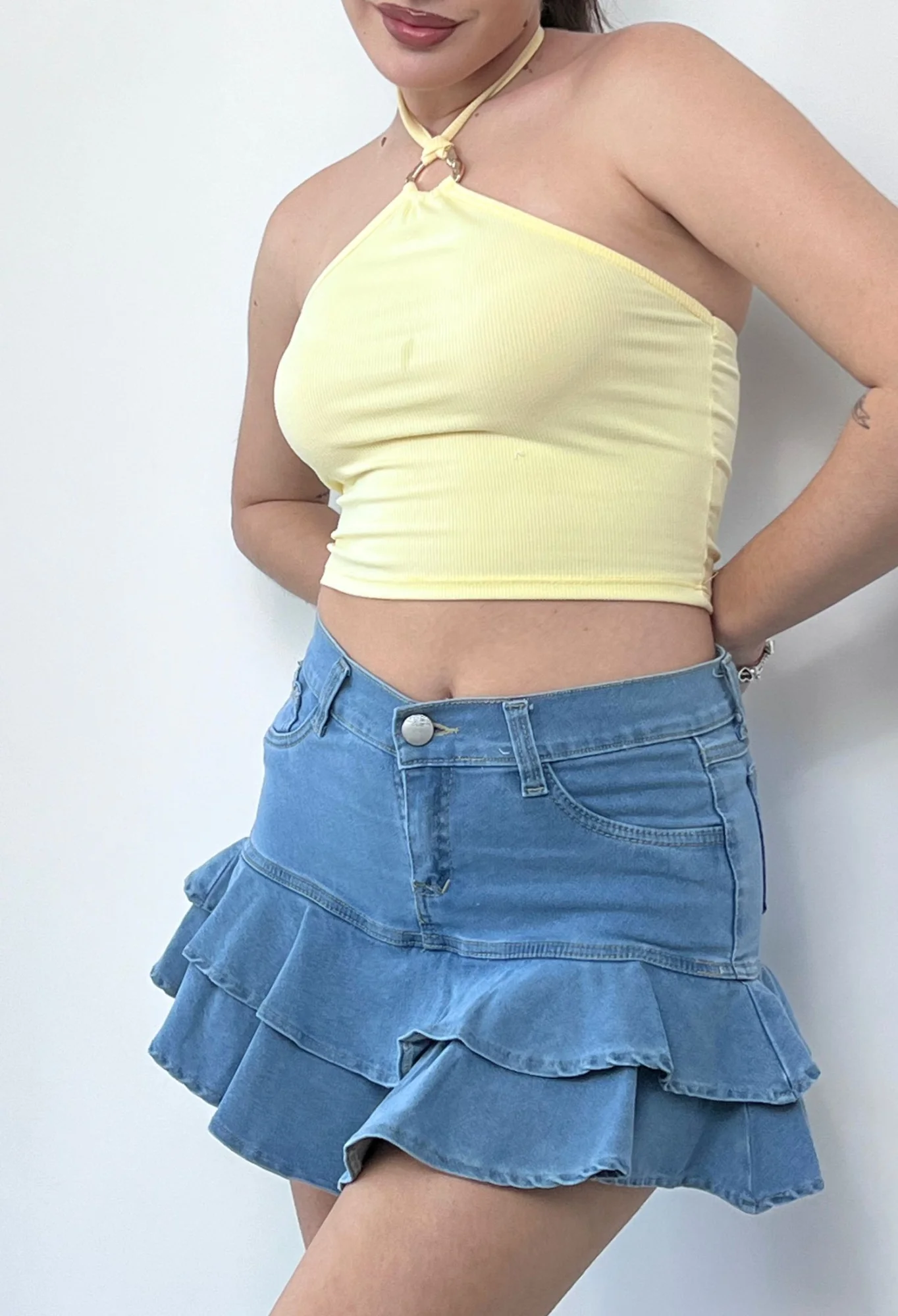 MIL545 - SHORT POLLERA VOLADO ELASTIZADO